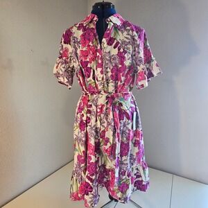 London Times womens lrg floral boho beachy garden short sleeve dress